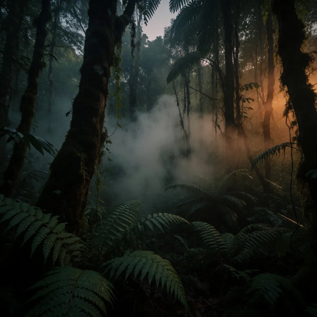 Atmospheric Indonesian rainforest at twilight